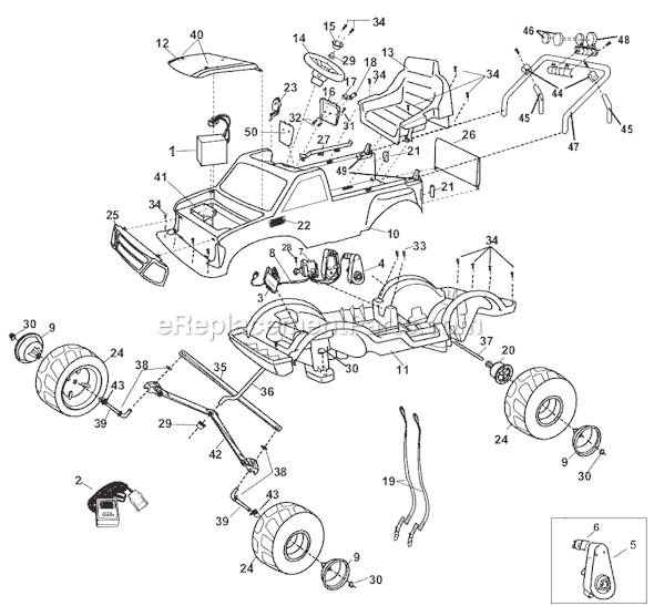 Page A Diagram and Parts List for 78457-9993  Power Wheels Ride-On Cars